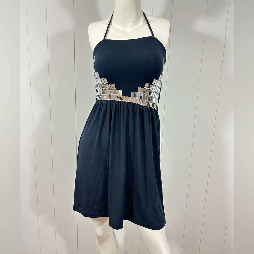 NWT Tart Collections Y2K Halter Embellished Black Mini Dress Size M Stretch